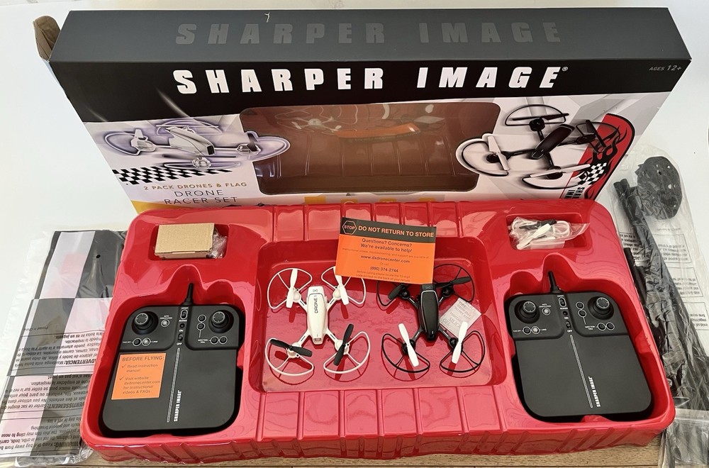 Sharper Image Dual 2 Pack Drones & Flag Racer Drone Set with Remote Control