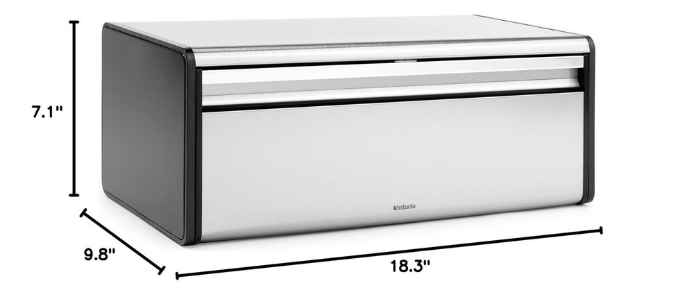 Brabantia Rectangular Fall Front Bread Box | Matt Steel | Large Metal Front O...