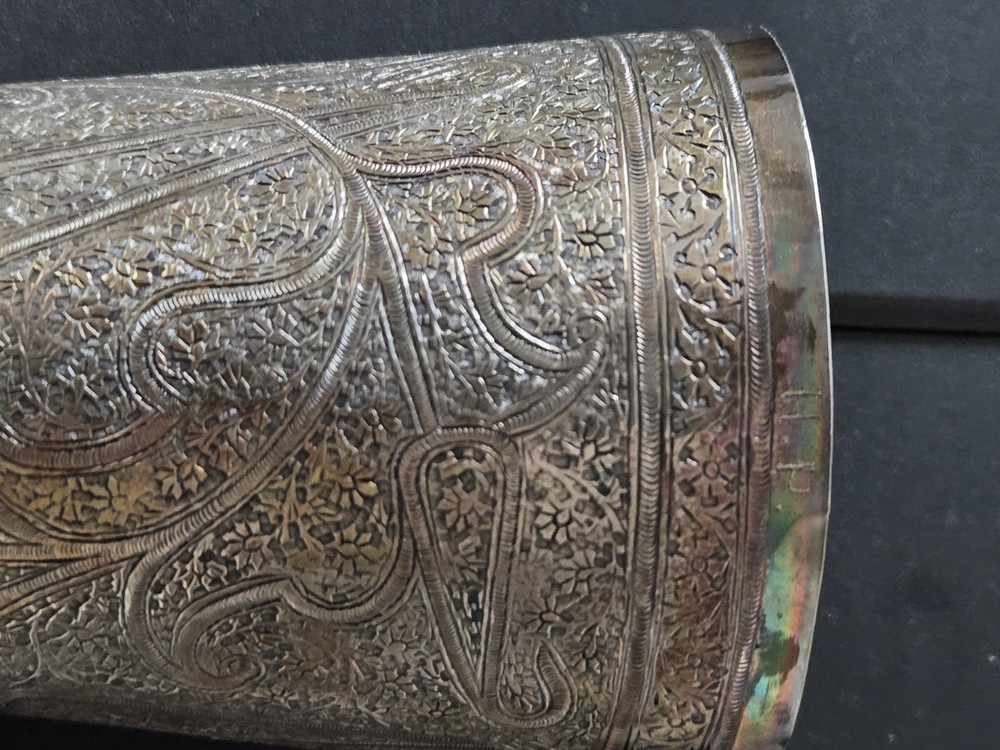 Large Antique Solid Silver India Kashmir Cup Paisley Design
