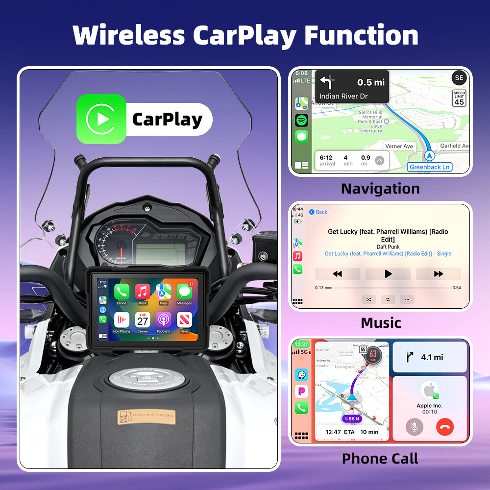 Universal Portable Linux Motorcycle Navigation 5"IPS Screen IP67 Carplay BT5.0