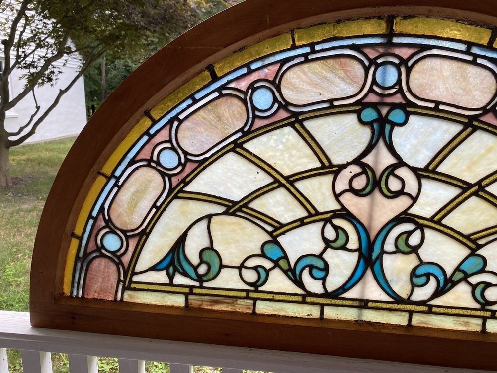 VICTORIAN LEADED STAINED GLASS TRANSOM WINDOW