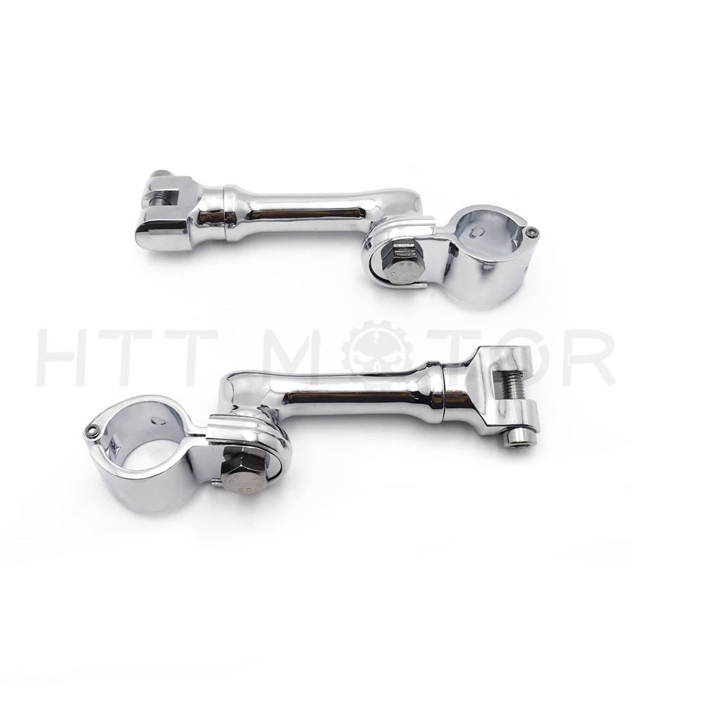 Chrome 1.5" Long Angled Adjustable Footpeg Mounting Kit For Universal Motorcycle