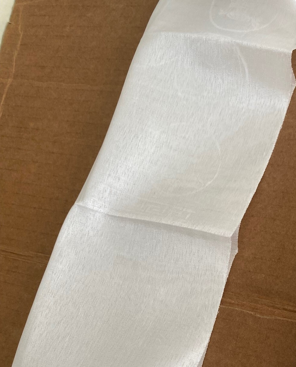 Tibetan Silk Offering Scarf (or Khata) WHITE w/ Auspicious Symbols for Dharma