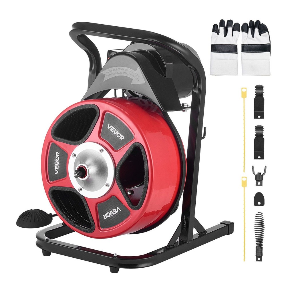 Sewer Snake Machine 50ft 1/2", 4 Interchangeable Cutters
