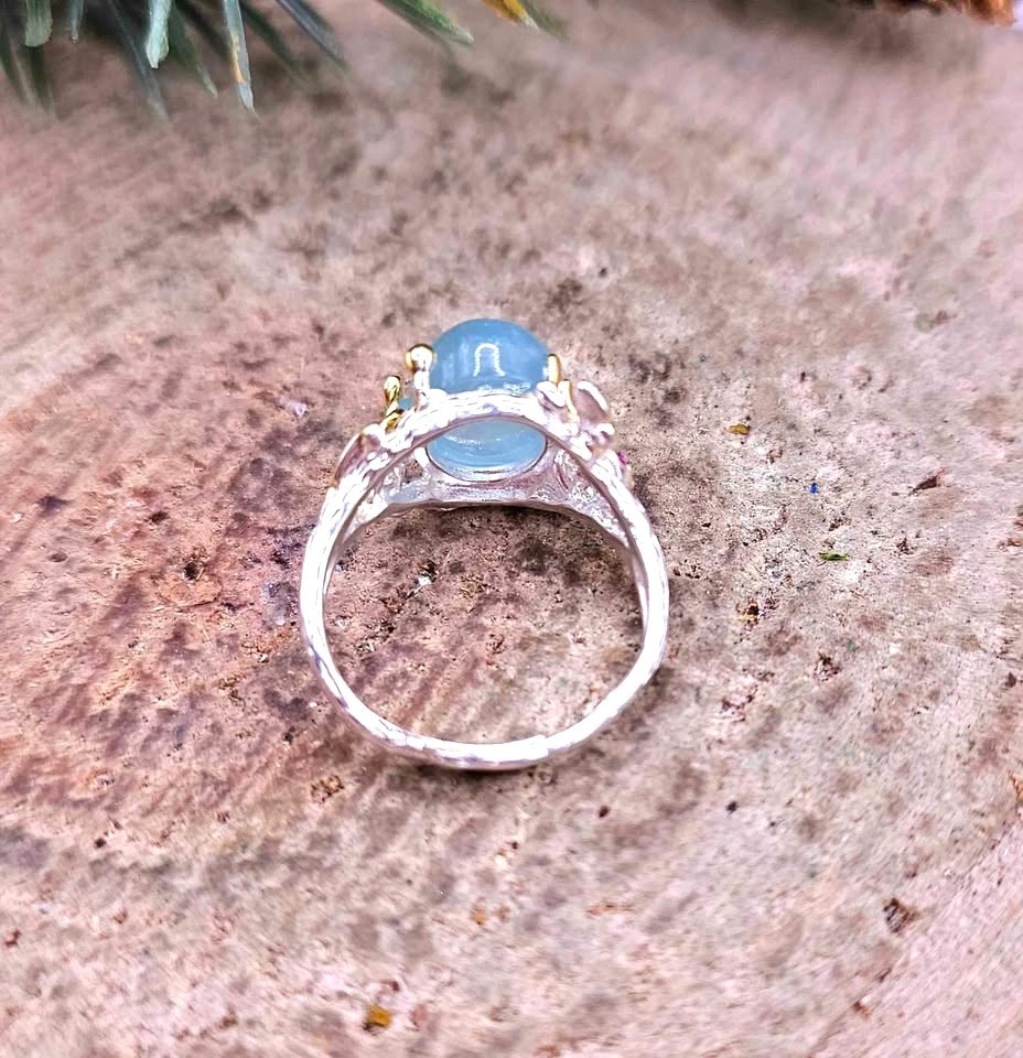 Nature Blue Morganite Stone Adjustable Ring