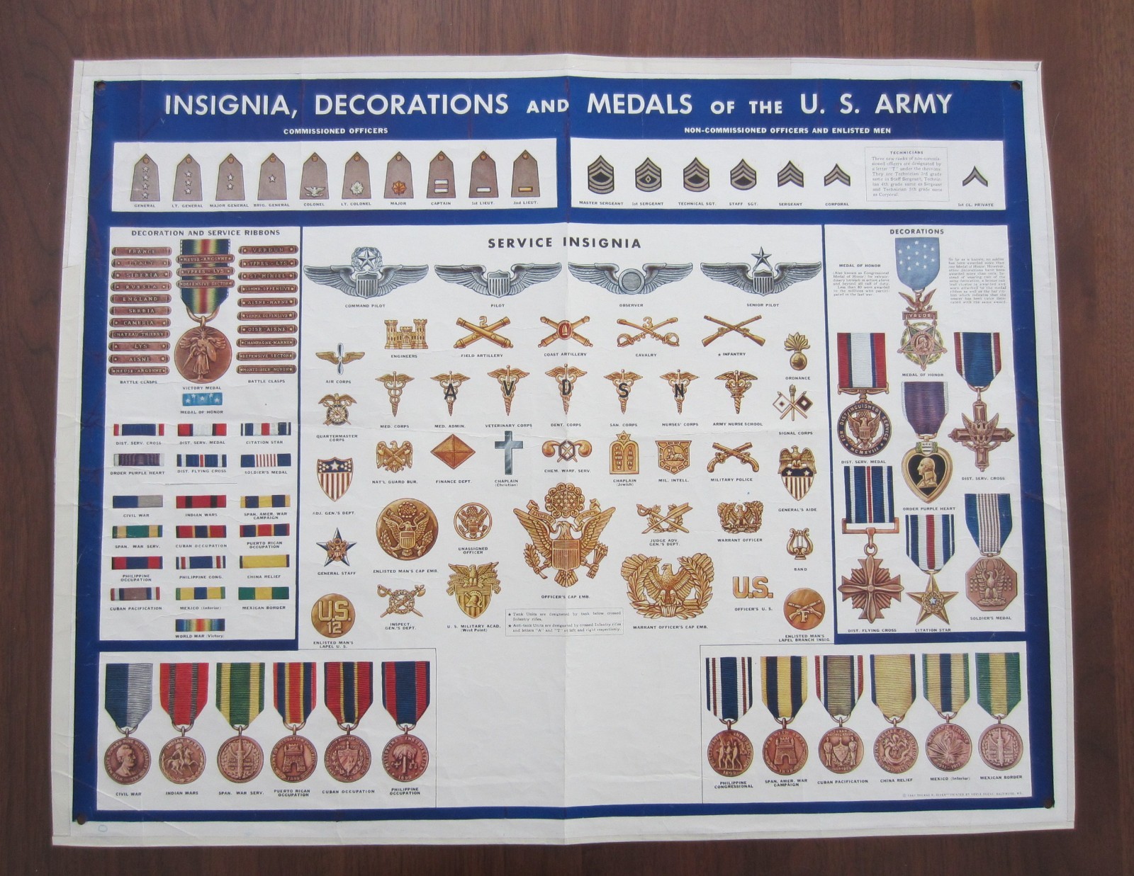Original WW2 Poster Insignia Decorations Medals US Army Navy Marines Coast Guard