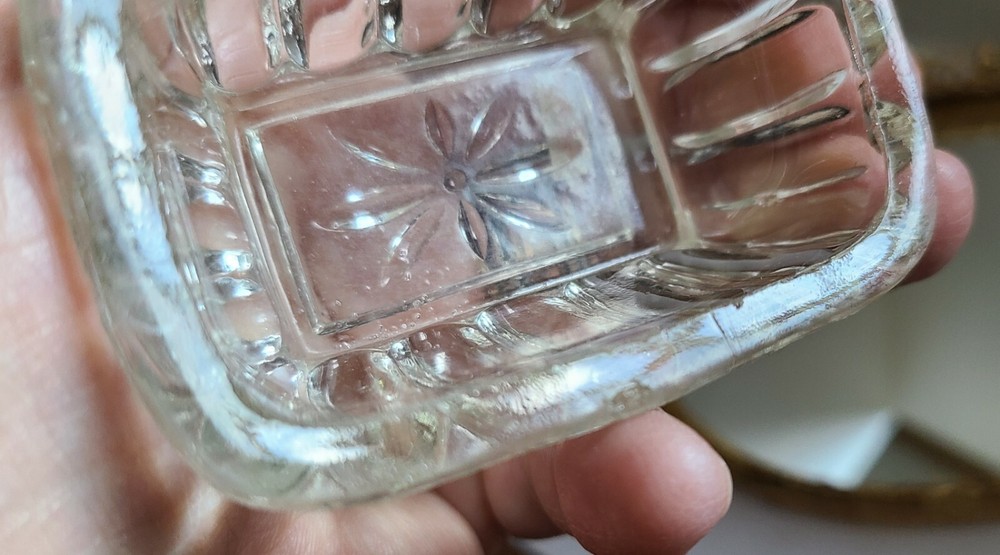 vtg CLEAR rectangular shape MASTER SALT CELLAR DIP OPEN MINT DISH Free Ship US