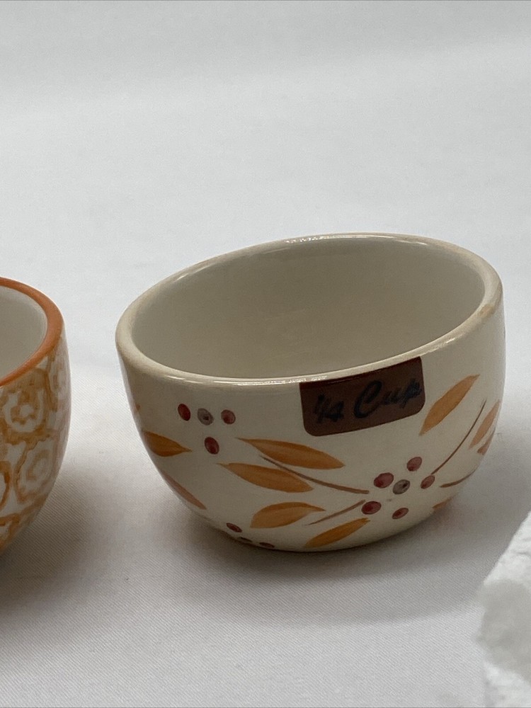 Temptations Orange Owl Ceramic Nesting Measuring Cup Set Old World