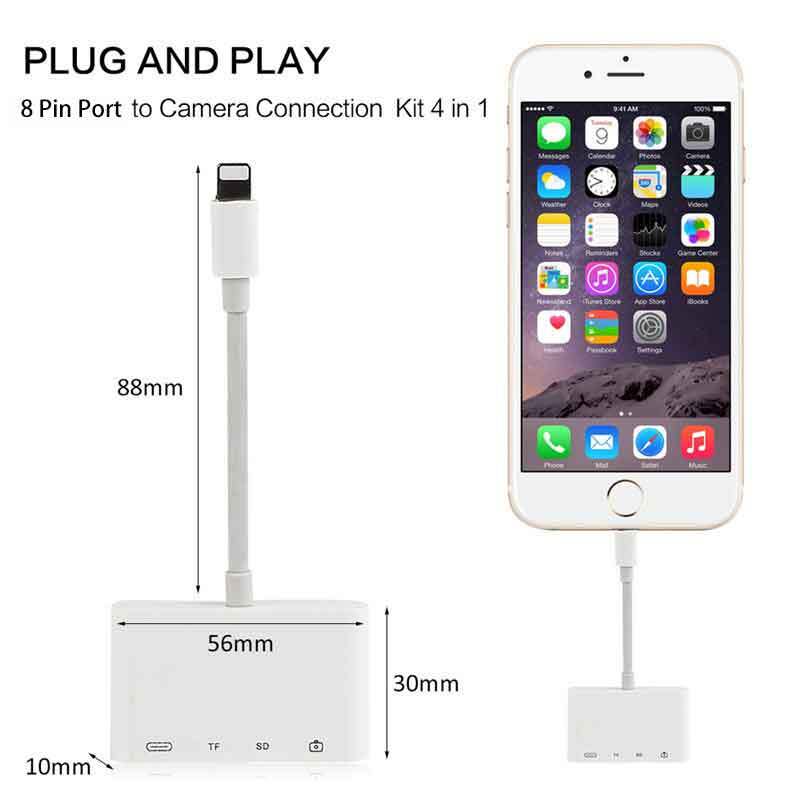 USB to Card Reader Adapter USB Camera Micro SD Memory Slot for iPhone iPad iPod
