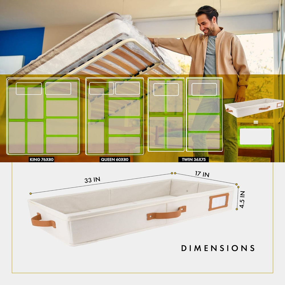 2Pc Low Profile under Bed Storage Containers, Thin under Couch Storage Organizer