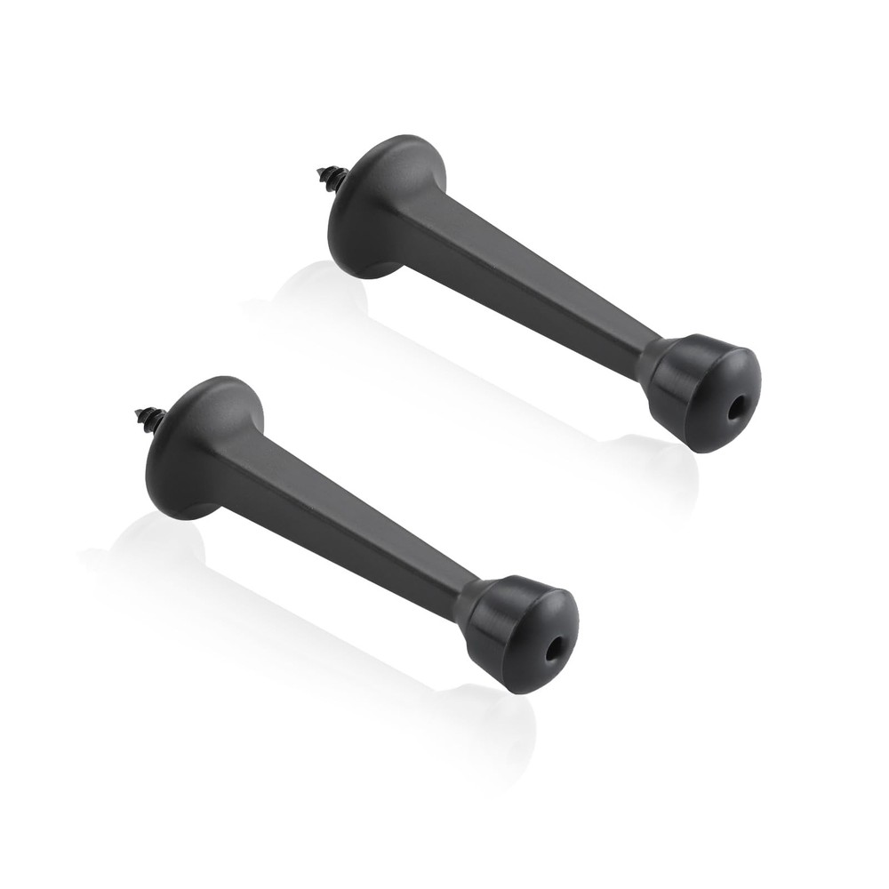 2 Pack 3 Heavy Duty Solid Rigid Door Stops, Matte Black, Plastic Tips, Wall