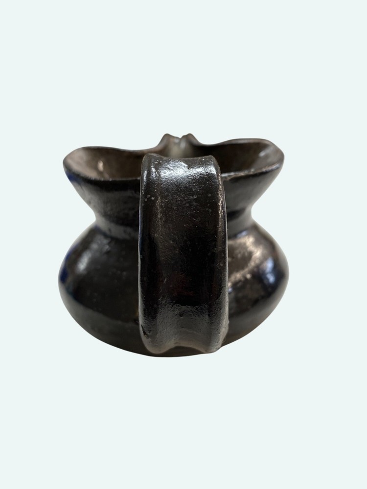 Handcrafted Black Ceramic Creamer Pitcher With Spout & Handle