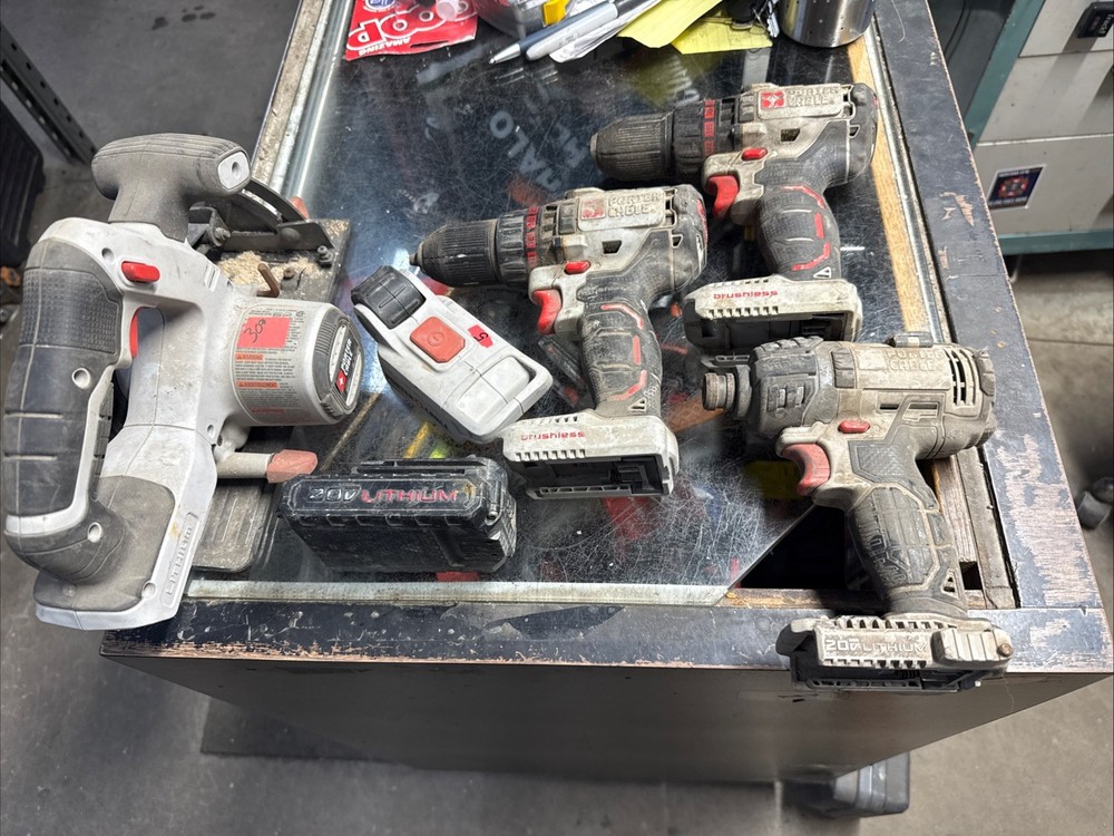 Porter Cable 20v Combo Set Circ Saw Drills Impact Light Battery UNTESTED