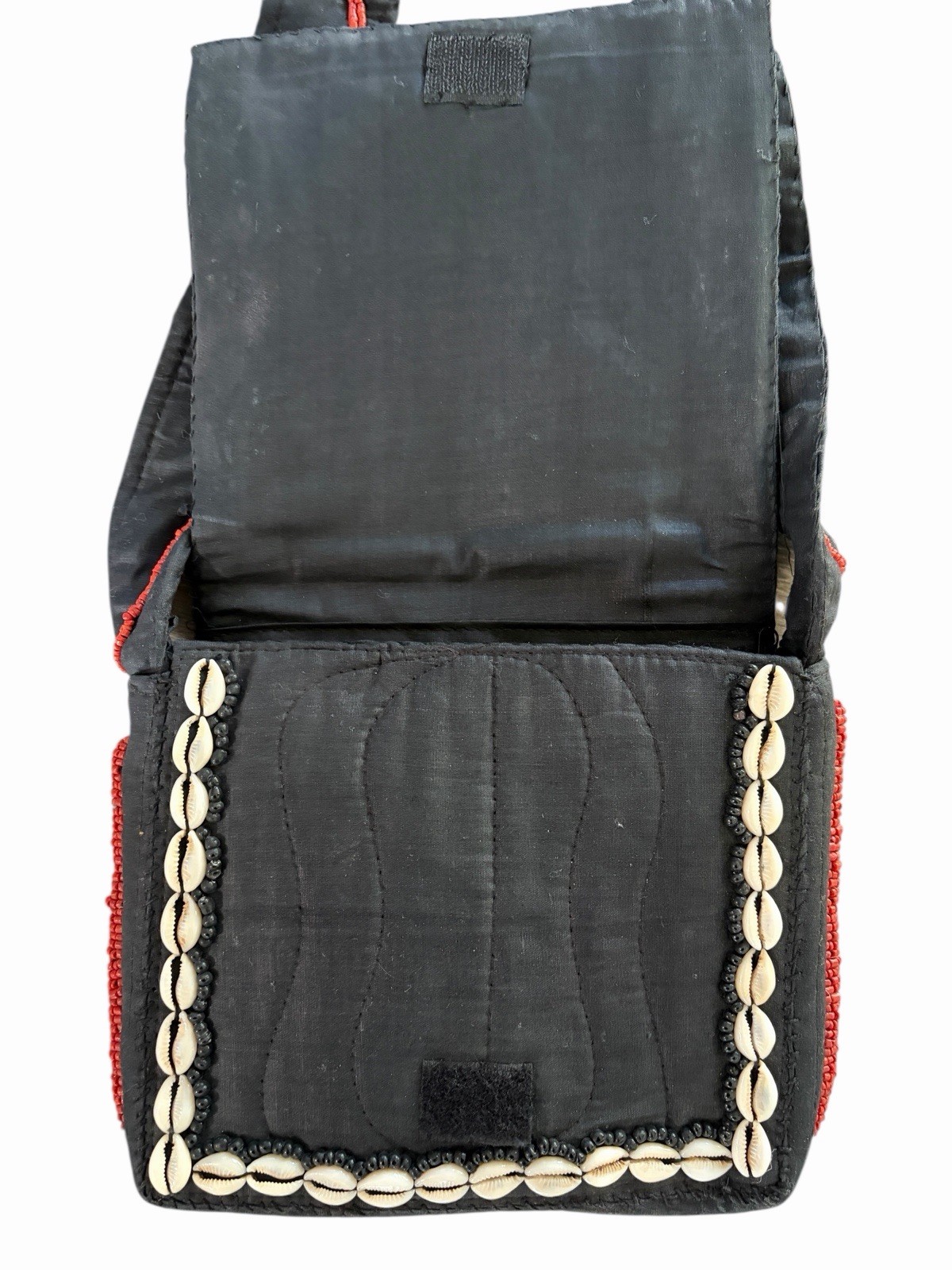 Tibetan Style Hand Beaded Seashell Coral Cross Body Bag Vintage VTG