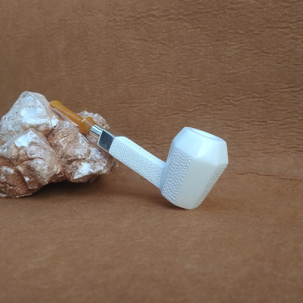 Private Design Meerschaum Pipe Silver Spigot Stem with Fitted Case