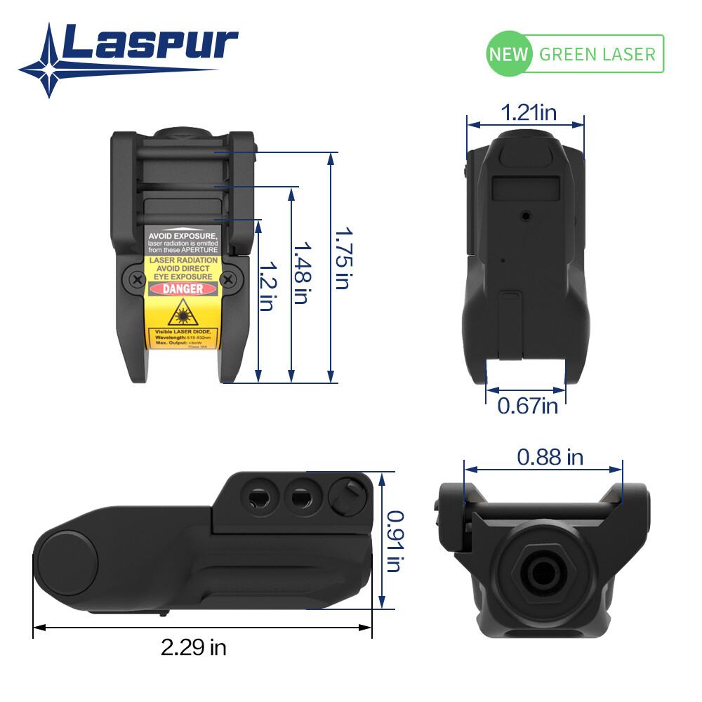 Laspur Smart Sensor Sub Compact Rail Mount Low Profile Green Laser Sight