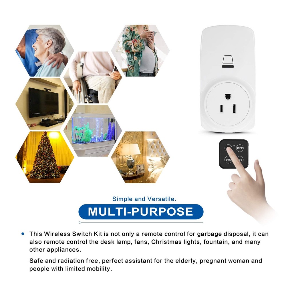 Garbage Disposal Wireless Switch Kit with 30s 60s Portable Timer Remote