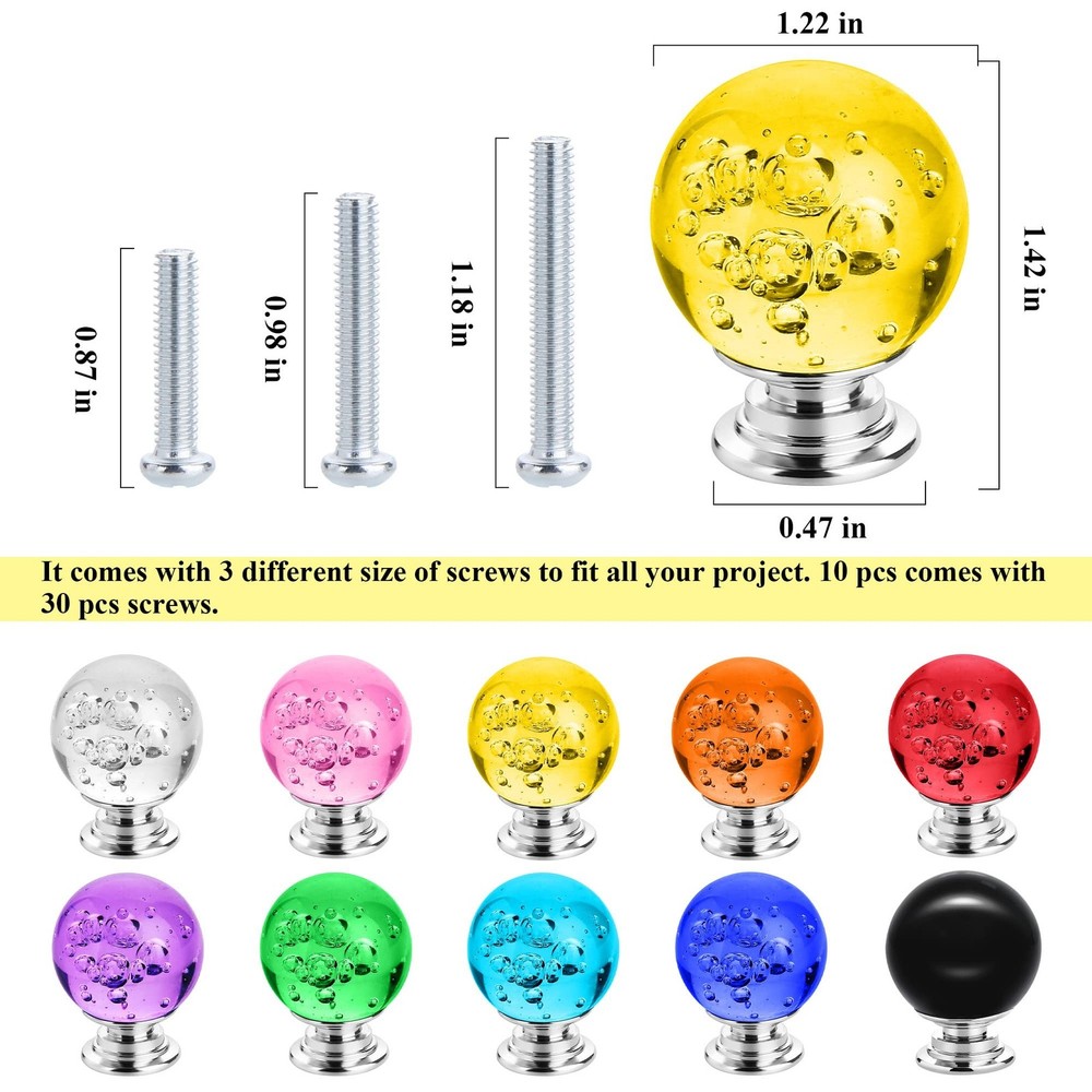10 PCS Colorful Cabinet Knobs Round Glass Bubbles Knobs 30mm Smooth Drawer Pu...