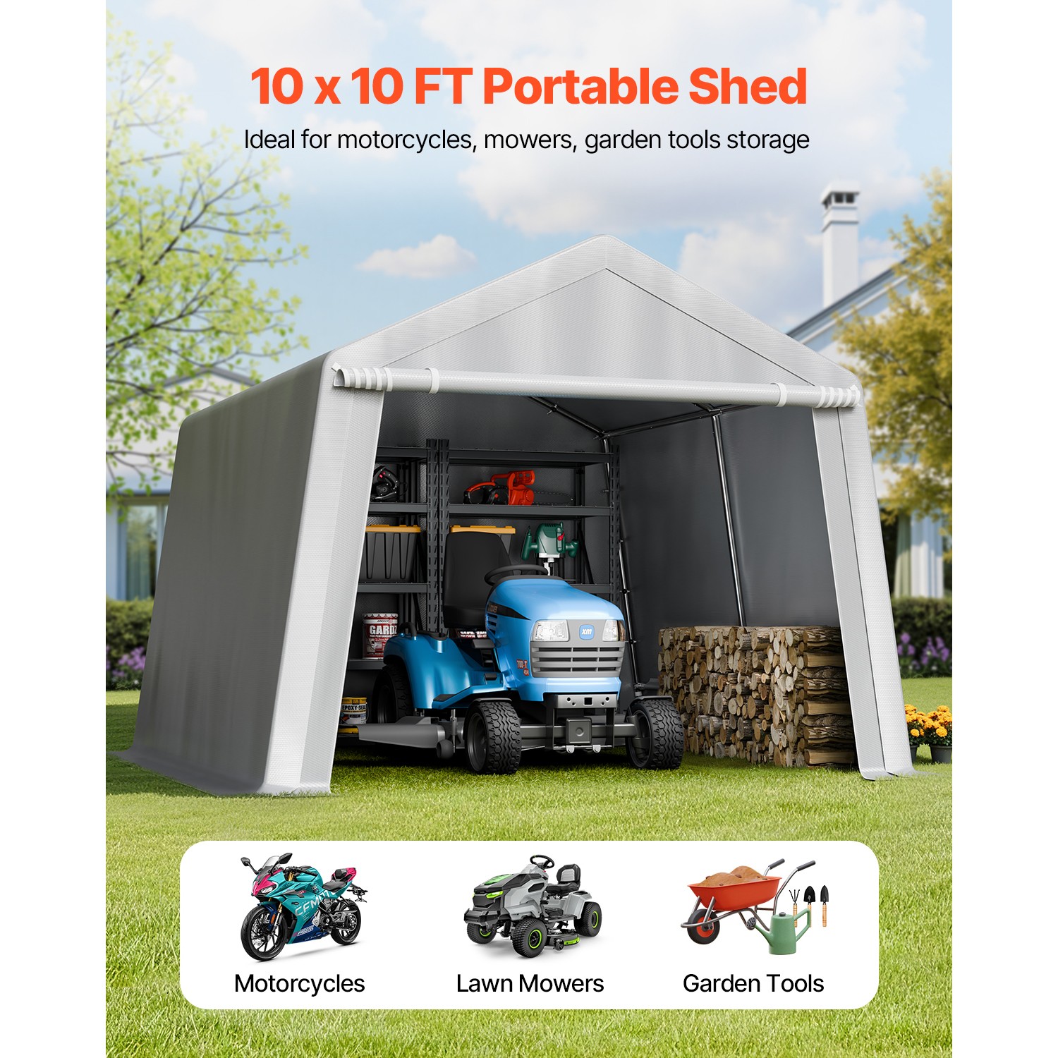 10x10 ft Outdoor Storage Shelter Shed Waterproof Carport Tent