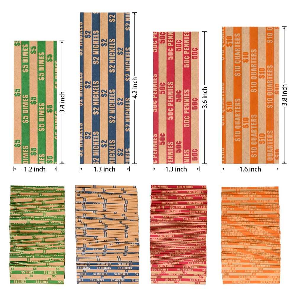ESSENTIAL 200 Pcs Assorted Packed Flat Stripped Coin Wrappers, 200-Assorted