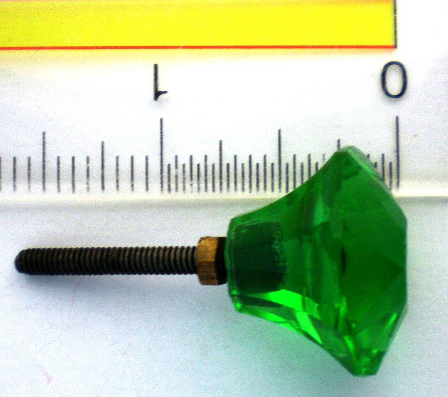 DEPRESSION GLASS GREEN OLDER HAND CUT FIRE POLISHED KNOBS HANDLES PULLS