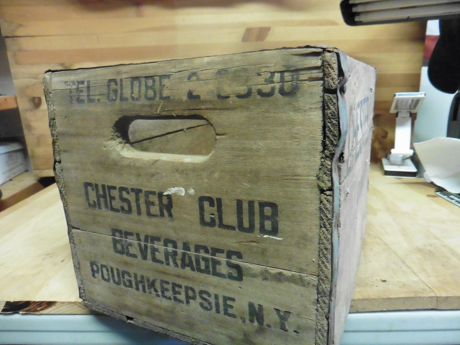 vtg Milk Crate wood metal Box Chester Club BeveragesRare Poughkeepsie 1950's
