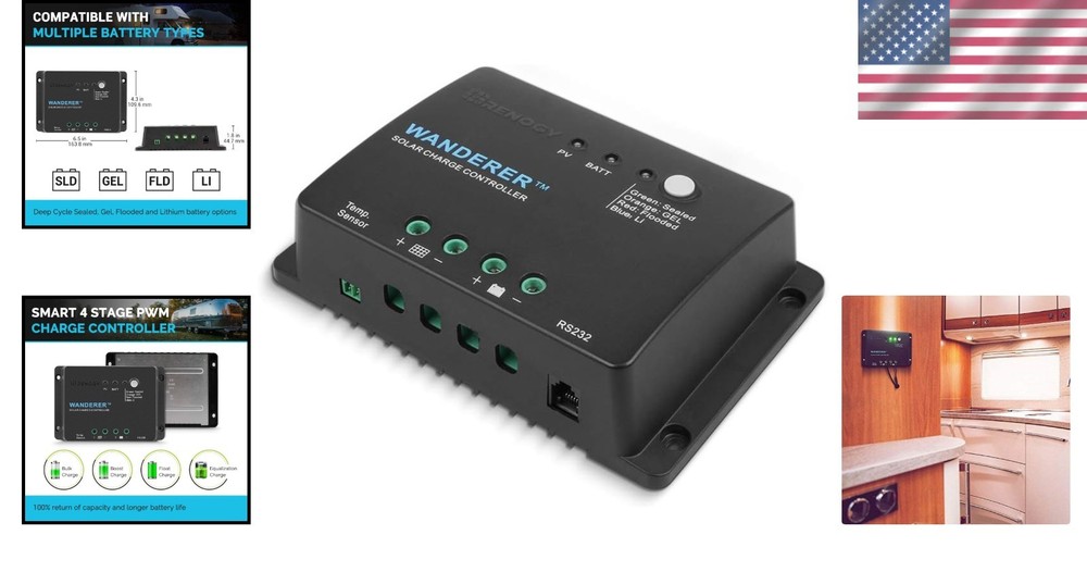 Wanderer Li 30A 12V PWM Negative Ground Solar Charge Controller