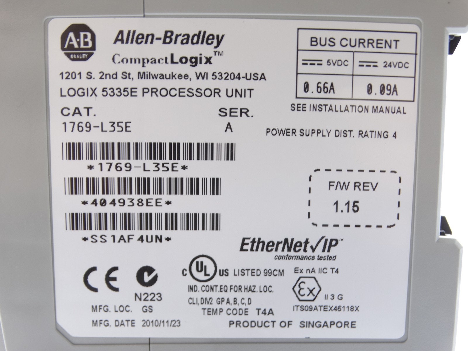 ALLEN BRADLEY 1769-L35E PLC PROCESSOR