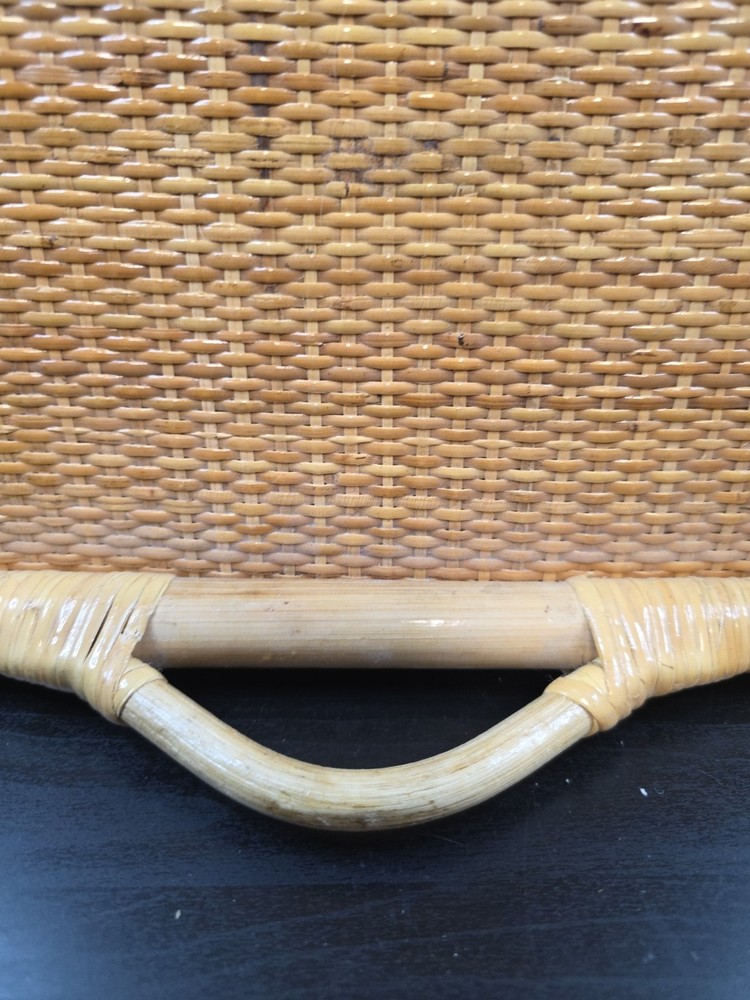 Bamboo Rattan Folding Serving Tray Boho Decor 21"
