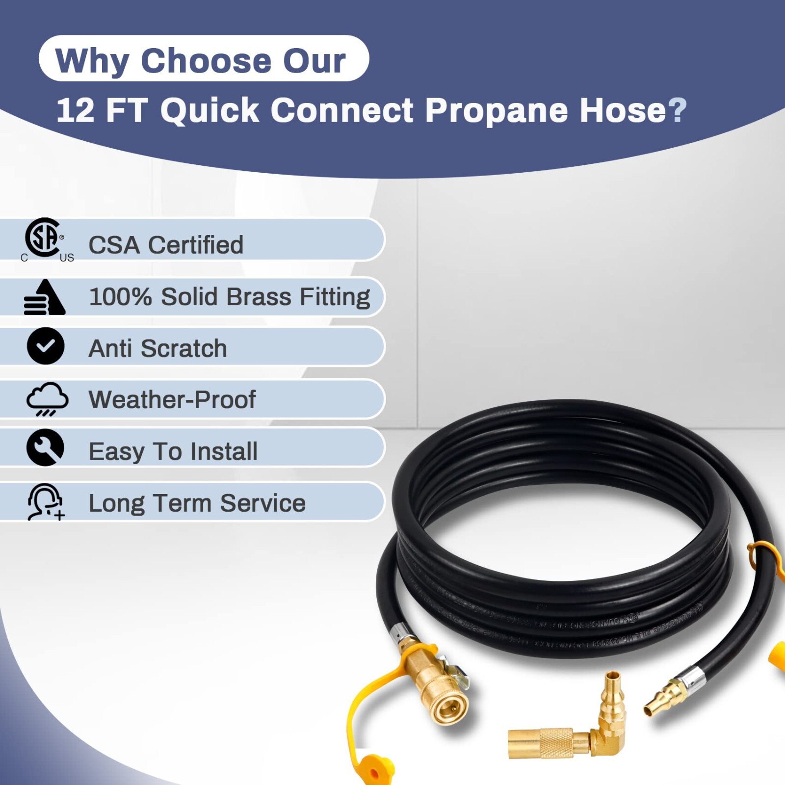 7FT 12FT 24FT Quick Connect Propane Hose for RV to Grill LP RV Hose with Adapter