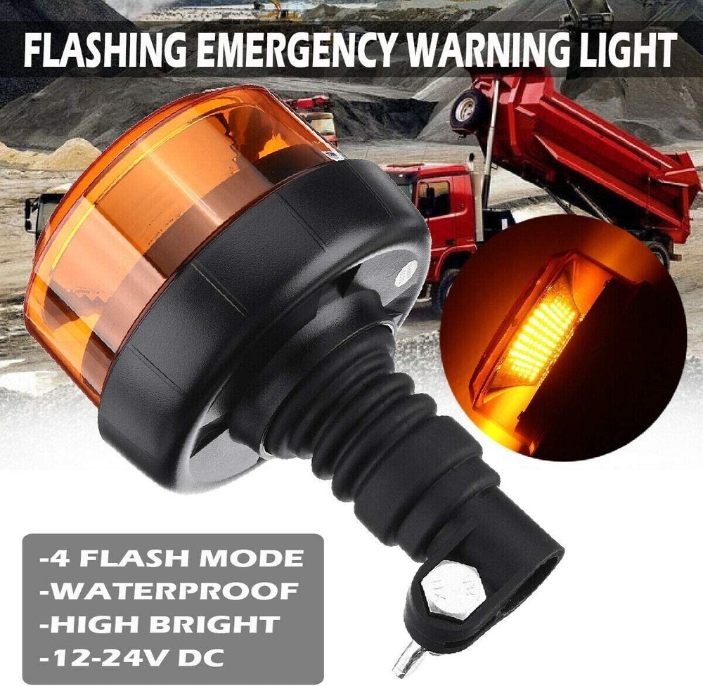 Rotating Flashing Amber Beacon Flexible DIN Pole Mount Tractor Warning Light E9