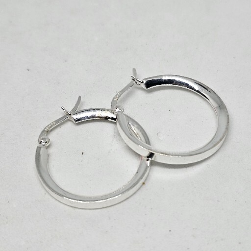 925 Silver Plated Hoop Pierced Earrings Medium Size