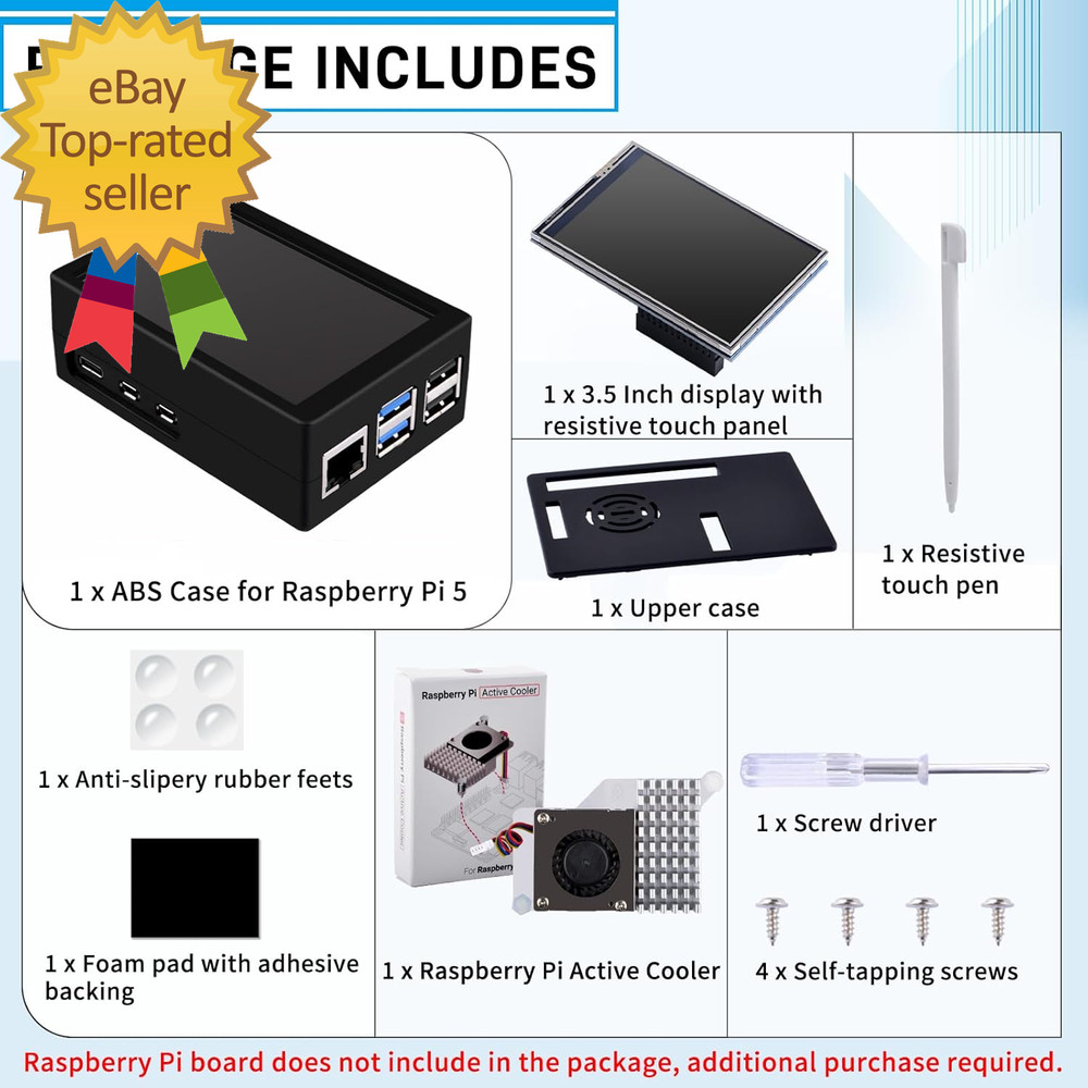 3.5 Inch HDMI Touch Screen with Case for Raspberry Pi 5 with Official