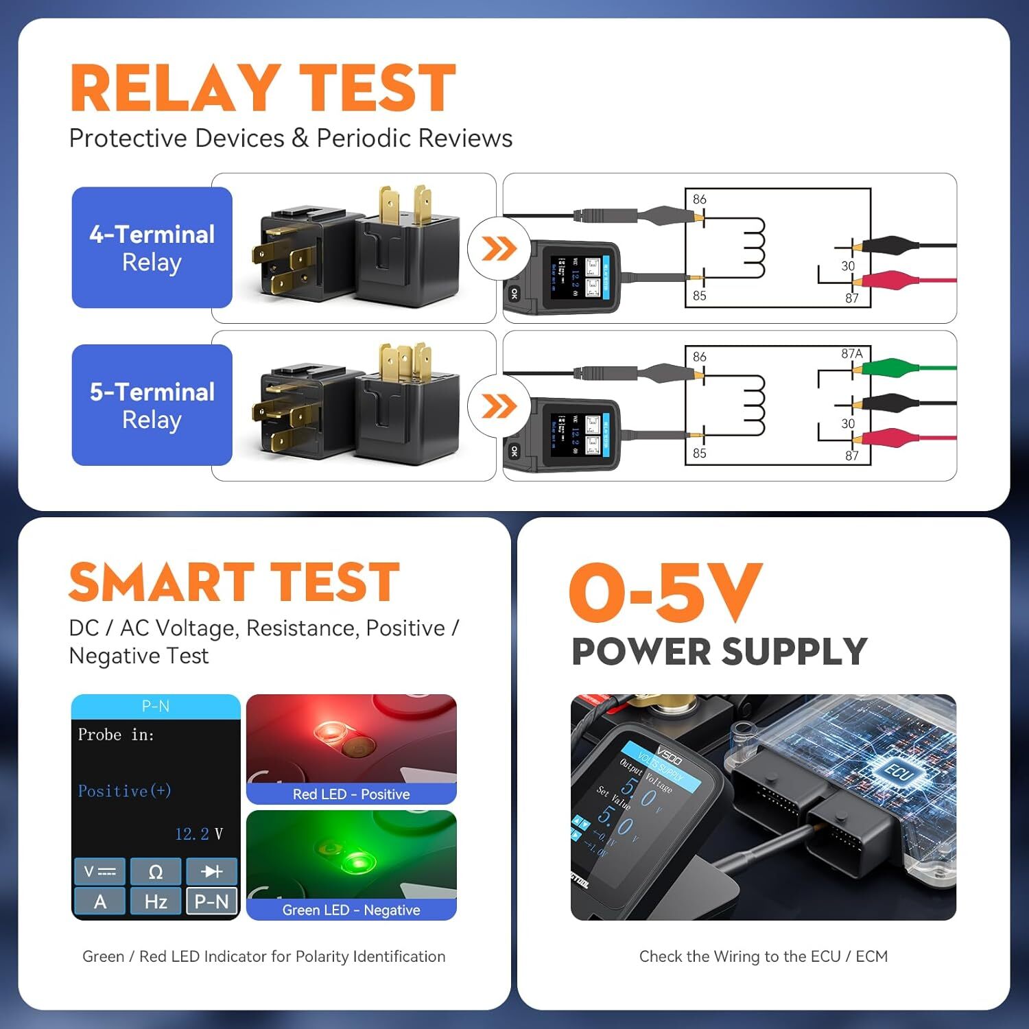 V500 Car Circuit Tester Fuel Injector Test Multimeter Oscilloscope Relay Test