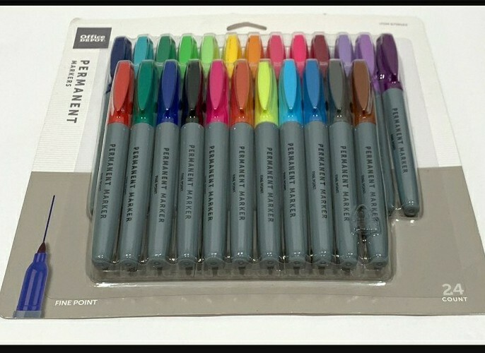 Office Depot 24ct Fine Point Permanent Markers Set Quick Drying