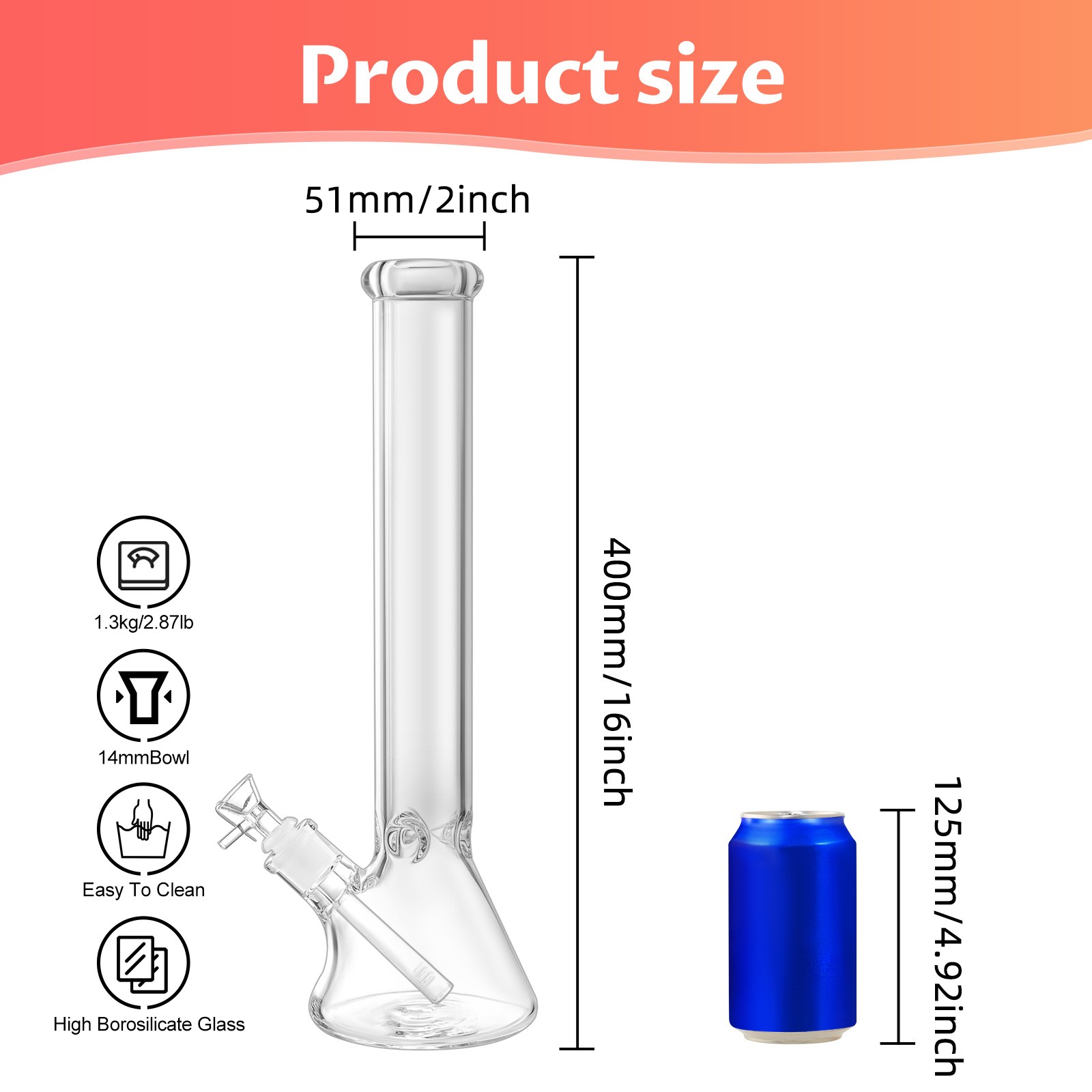 16inch Glass Bong 9mm Thick Heavy Bong Water Pipe 14mm Bowl Beaker & Screen