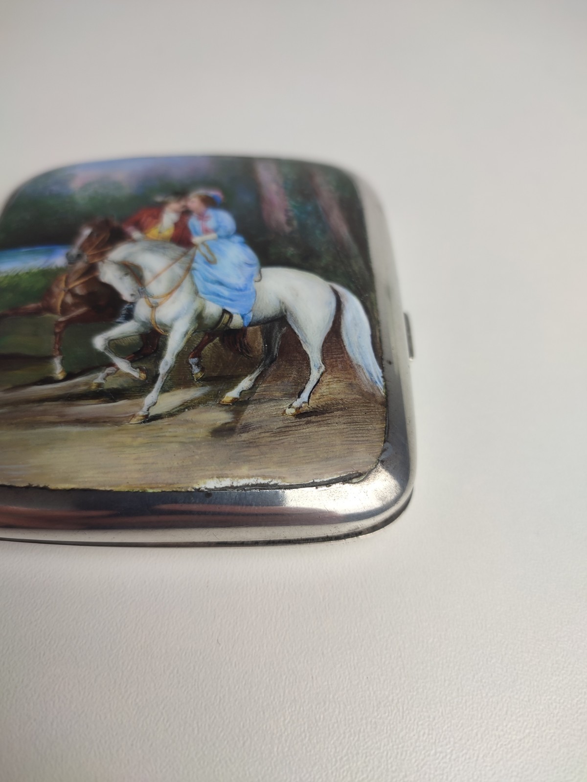 Antique Austrian Silver Cigarette Case Enamel Painting - Johann Rothbauer