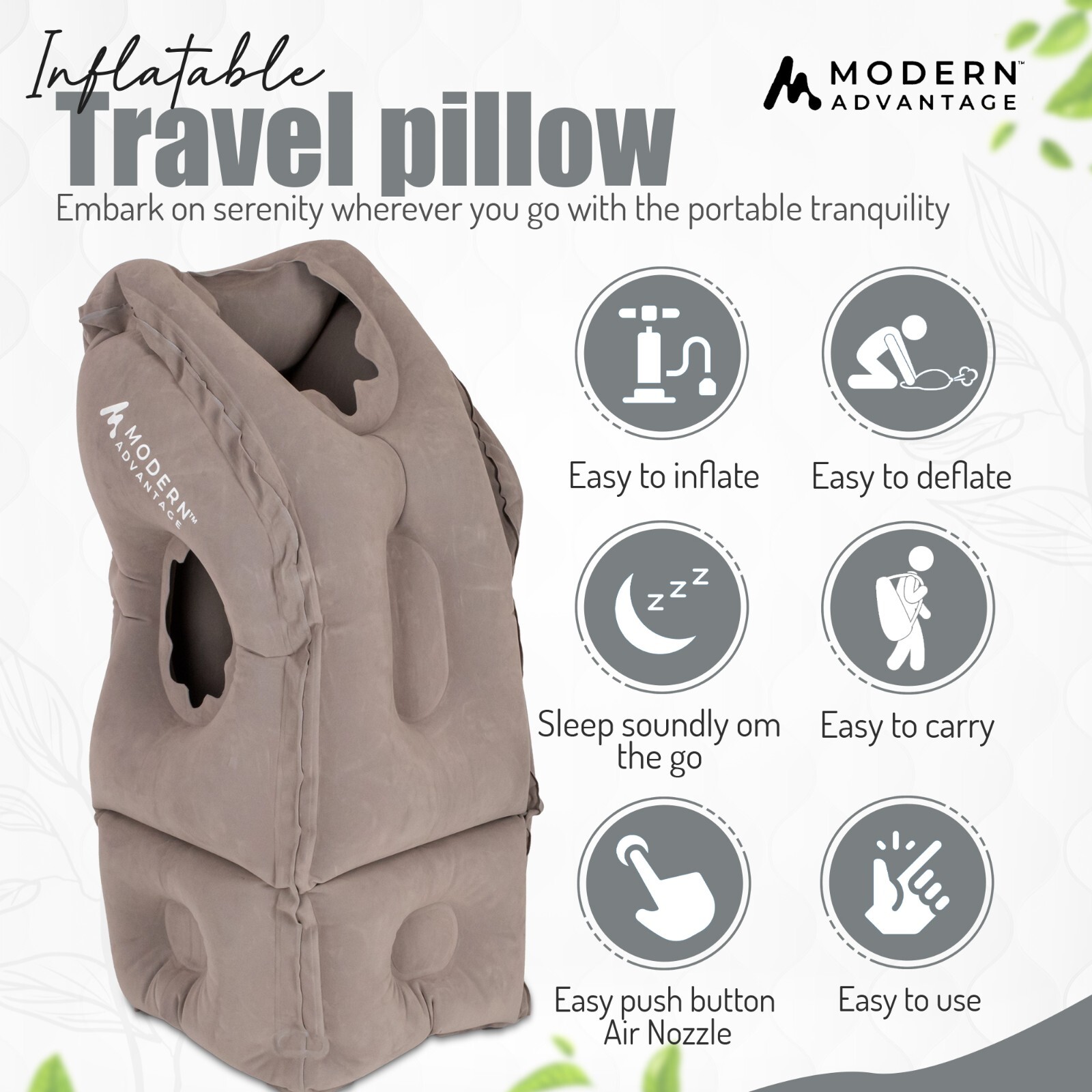 Inflatable Travel Pillow with Extra Bottom Pack of 2 (Grey) FREE SHIPPING