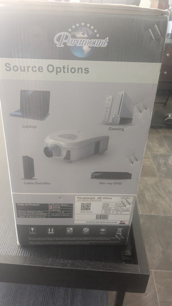 Paramount Projector 4K Ultra, LED Digital Blu-Ray, 3D w Remote Control