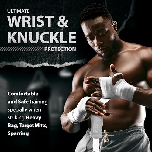 Boxing Hand Wraps Inner Gloves - 180 Inch Elasticated Thumb Loop White