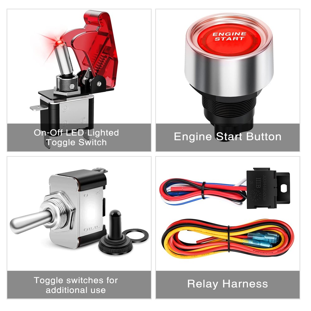 Nilight Ignition Rocker Switch Panel 12V 4 in 1 with Engine Push Button Toggle S