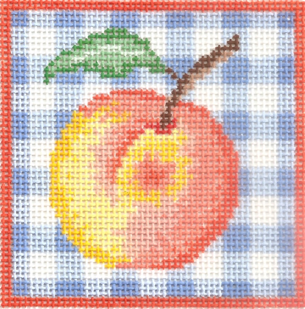 Hand painted needlepoint peach square 3" 18 mesh