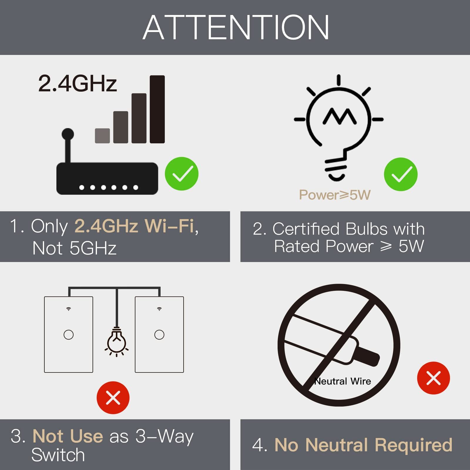 MOES 1/2/3/4 Gang WiFi RF Smart Light Switch Wall Touch No Neutral Alexa Google