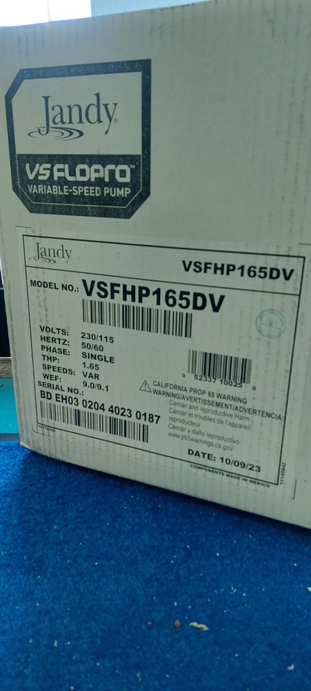 JANDY VARIABLE SPEED PUMP FLOPRO1.65HP,(comes from factory with out controller).