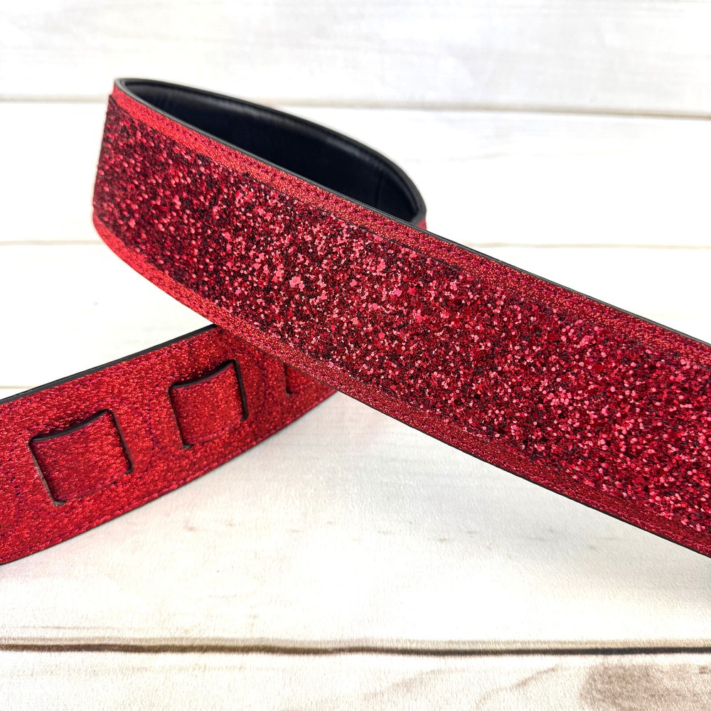 Walker And Williams GL-107 Red Ruby Slipper Glitter Bomb Padded Guitar Strap