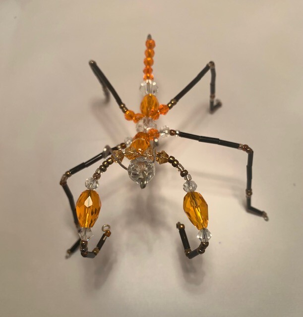 Handmade bead and wire praying mantis