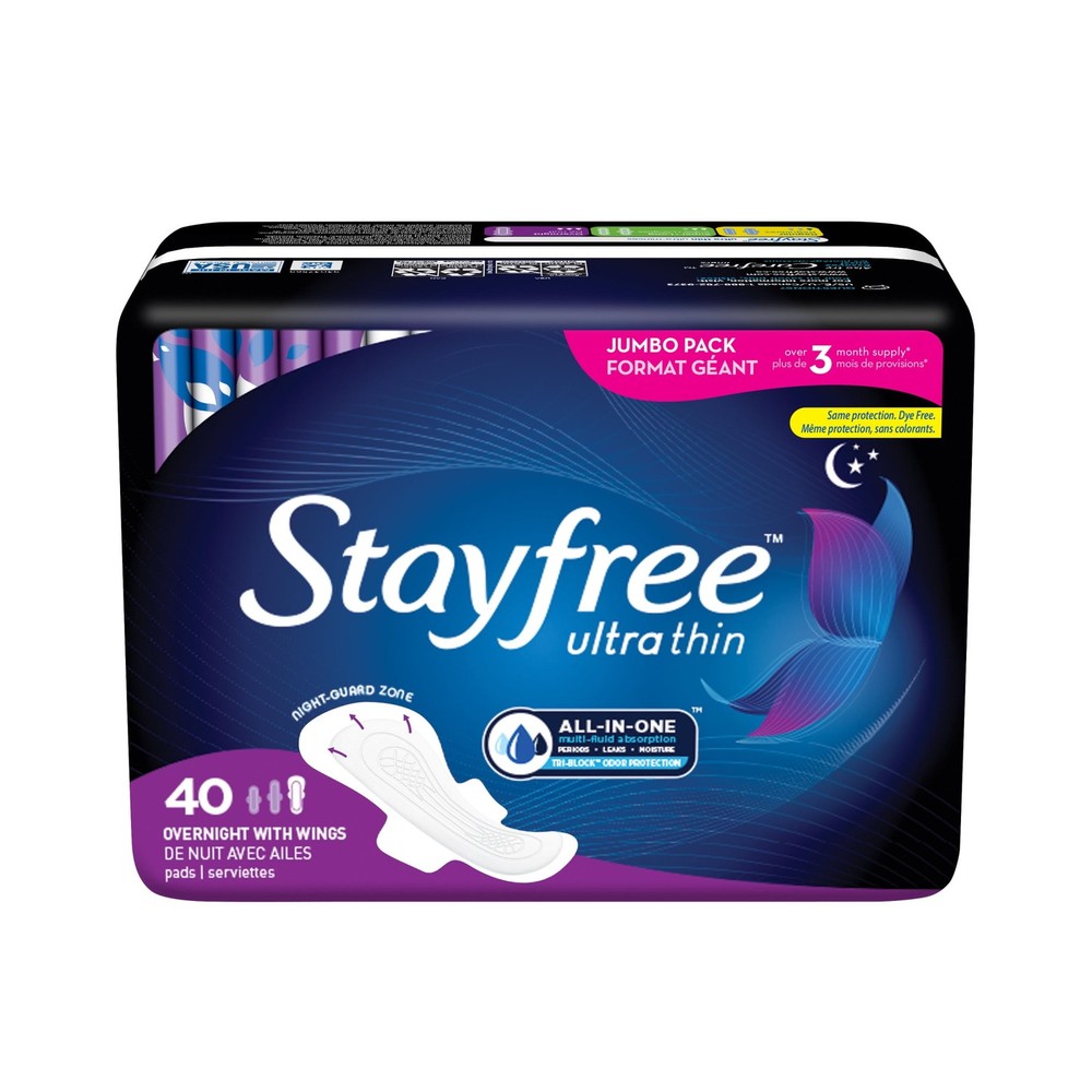Thin Overnight Pads With Wings, 40 Ct, Multi-Fluid Absorption, 10 Hours