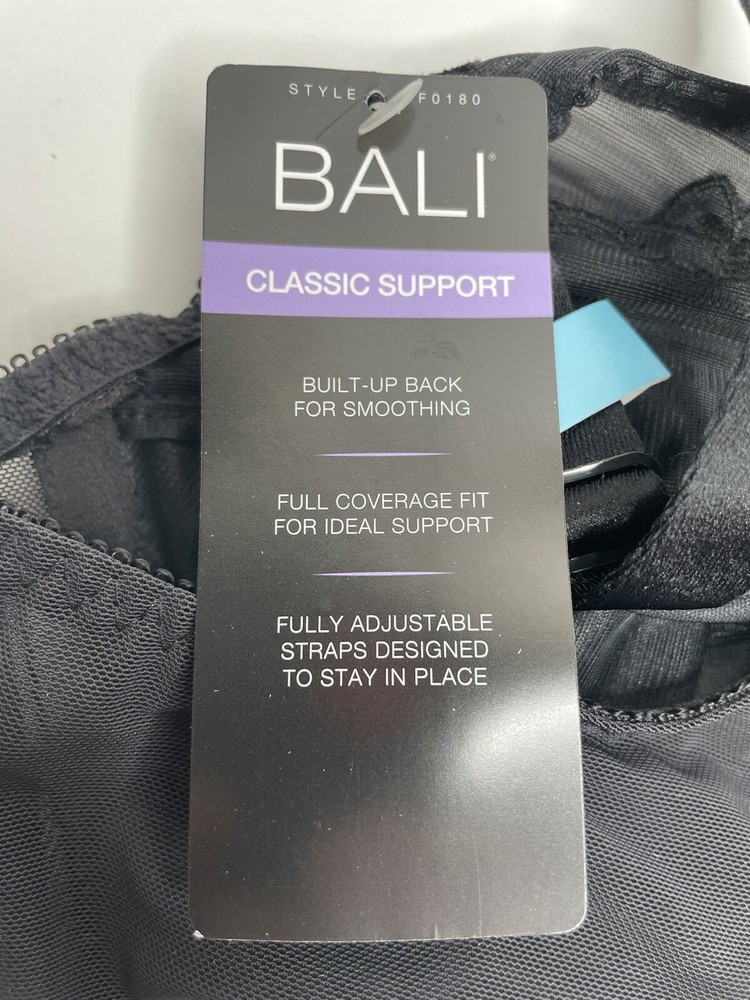 Bali Black Bra 34C Classic Support Underwire Full Coverage Flowers