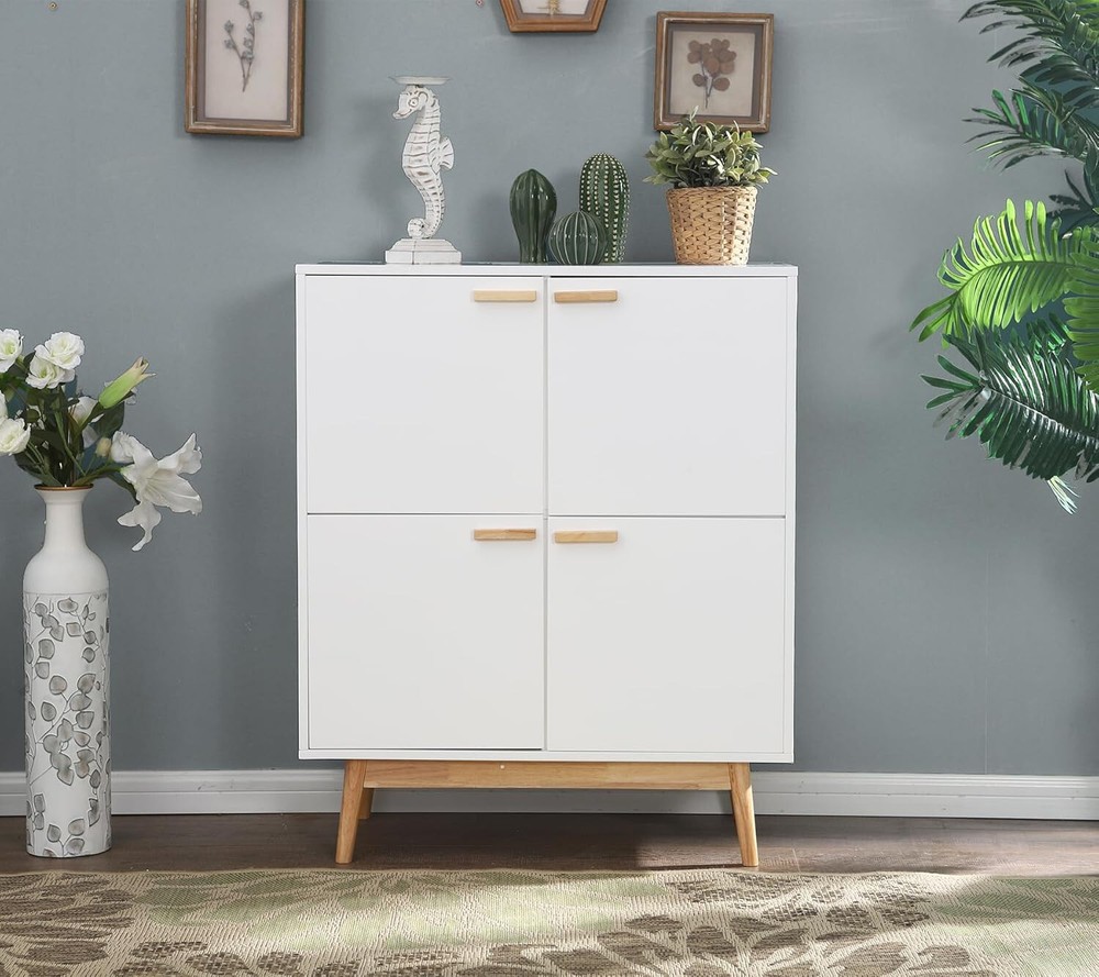 Modern Sideboard Buffet Cabinet Kitchen Storage Cabinet with 4 Doors Solid Wood