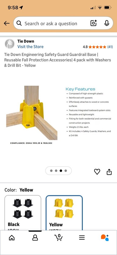 Temp Railing Brackets, 4 Pack with hardware